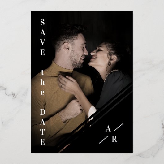 Reserva La Fecha B&W Sophisticated Photo Couple Mi 箔招待状 (正面)