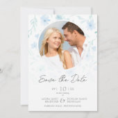 Reserva La Fecha Fancy Flowers Classic Floral Blue セーブザデート (正面)