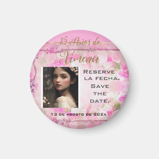 Reserve la fecha /保存する日付en Rosa y Oro マグネット (正面)