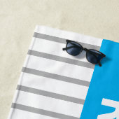 RESERVEDまたはName、Sky BlueおよびGrayのストライプ ビーチタオル (インサイチュ)