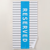 RESERVEDまたはName、Sky BlueおよびGrayのストライプ ビーチタオル (正面)