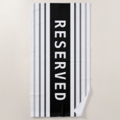 RESERVED, White Text, Black & Grey Stripes ビーチタオル (正面)