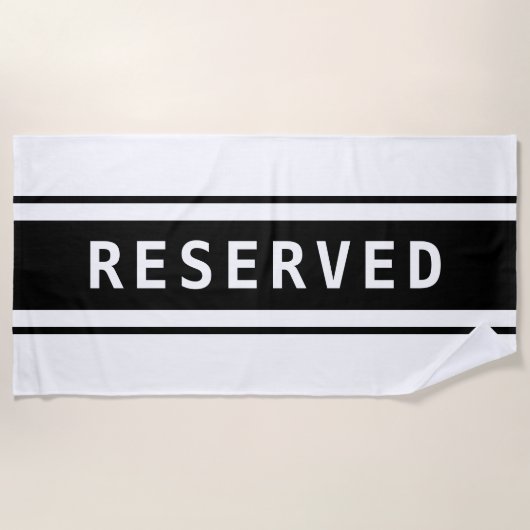 RESERVED, White Text, Black Stripes ビーチタオル (正面)