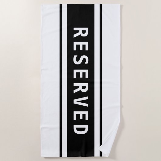RESERVED, White Text, Black Stripes ビーチタオル (正面)