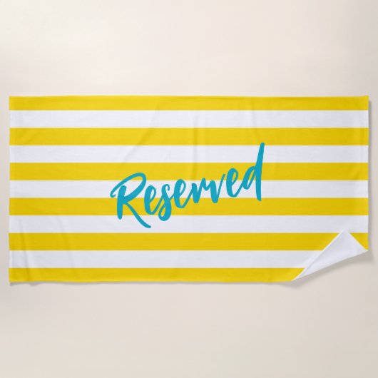 Reserved Yellow White Cabana Stripe Pool Party ビーチタオル (正面)