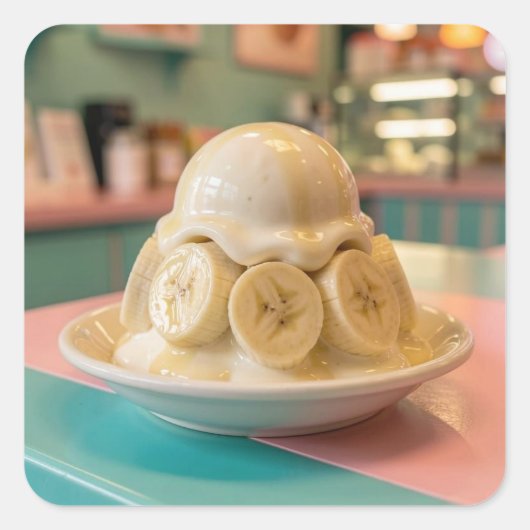 Resin Banana Sundae | Retro Ice Cream Shop スクエアシール (正面)