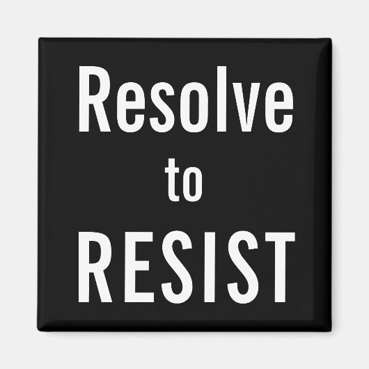 RESISTに解決、黒い磁石上の白い文字 マグネット (正面)