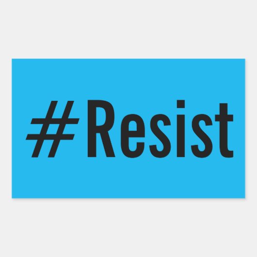 #Resist、明るいはっきりした青色のシールの黒い文字 長方形シール (正面)