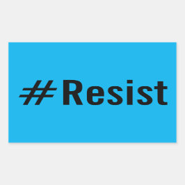 #Resist、明るいはっきりした青色のシールの黒い文字 長方形シール