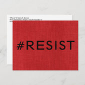 #Resist,赤いはっきりしたリネンの黒い文字写真 ポストカード (正面/裏面)