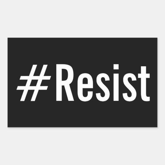 #Resist、黒いはっきりしたステッカーの白い文字 長方形シール (正面)