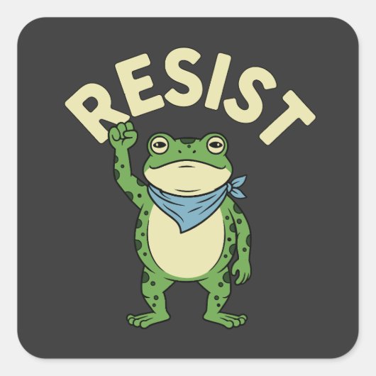 Resist Frog Illustration STICKER, Cute Protest Fro スクエアシール (正面)