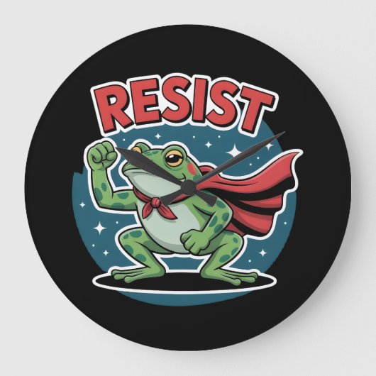 Resist Frog Portland Frog Protest for Men Women ラージ壁時計 (正面)