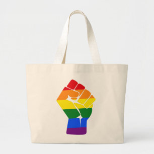 #Resist LGBTの虹によって上げられる握りこぶしの抗議 ラージトートバッグ