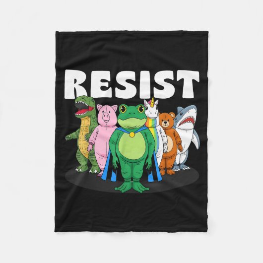 Resist No King Portland Frog Costume Activists Gro フリースブランケット (正面)