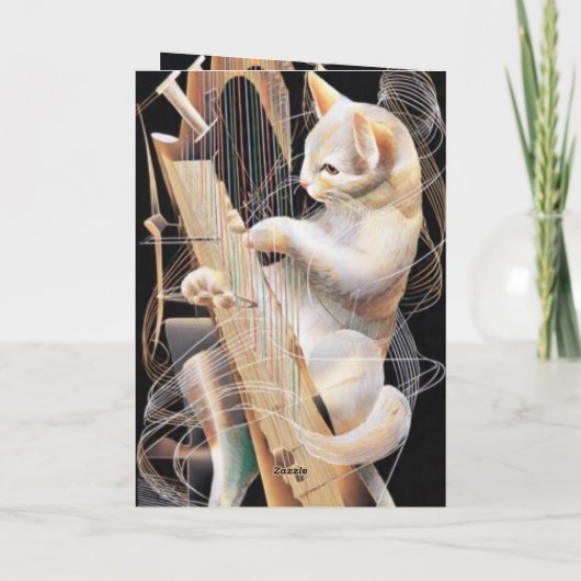 Resonant Whiskers – Surreal Cat Greeting Card カード (裏面)