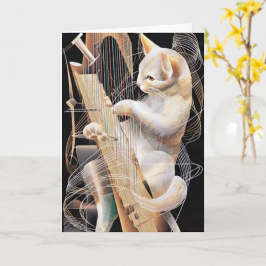 Resonant Whiskers – Surreal Cat Greeting Card カード (黄色い花)