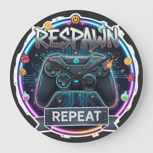 Respawn and Repeat Gamer Controller ラージ壁時計 (正面)