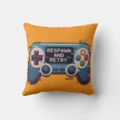 Respawn and Retry - Retro Gaming Glitch Art クッション (裏面)
