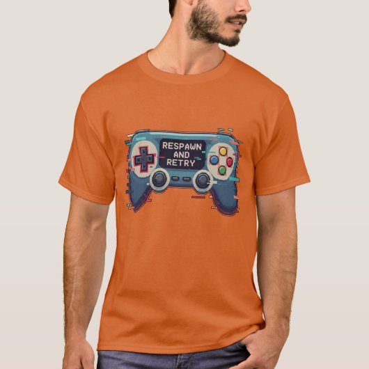 Respawn and Retry - Retro Gaming Glitch Art Tシャツ (正面)