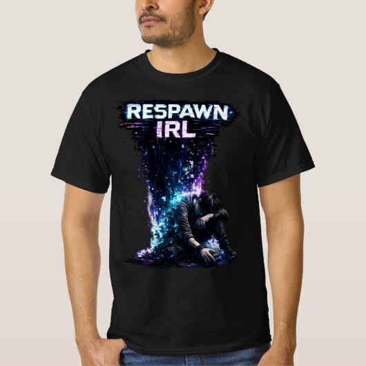 RESPAWN IRL – Glitch Gamer Burnout Design Tシャツ (正面)