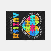 Respect Love Support Inclusion Autism Awareness フリースブランケット (正面(横))