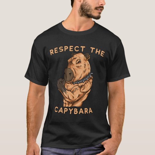 Respect The Capybara - Funny Fitness Bodybuilder R Tシャツ (正面)