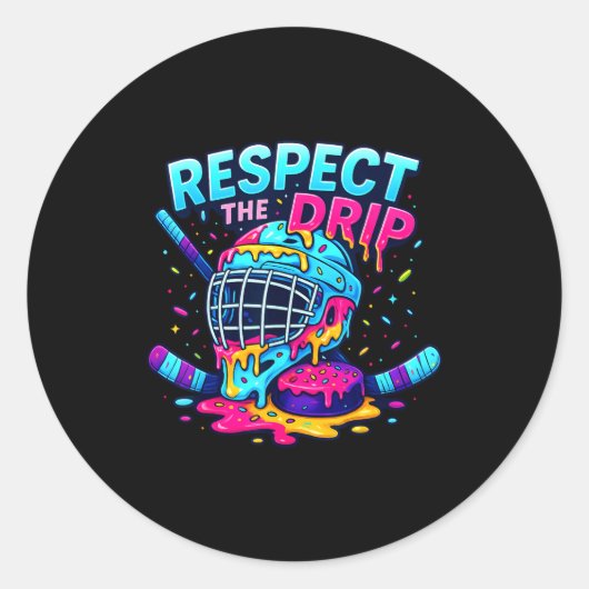 Respect The Drip Ice Hockey Stick &amp; Puck Dripn ラウンドシール (正面)