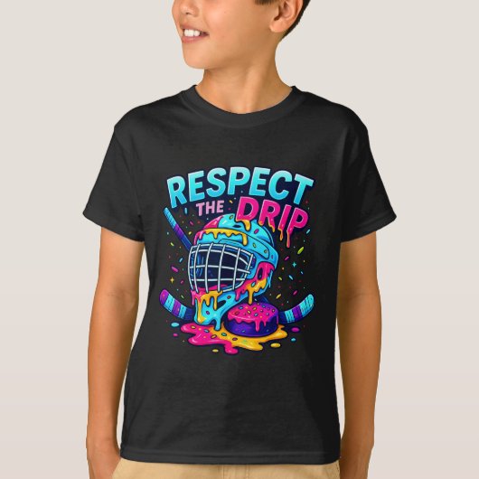 Respect The Drip Ice Hockey Stick &amp; Puck Dripn Tシャツ (正面)