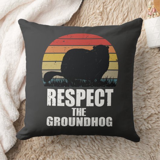 Respect the Groundhog – Funny Groundhog Day Design クッション (ブランケット)