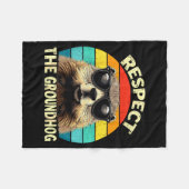 Respect The Groundhog Lover Vintage Animal Ground  フリースブランケット (正面(横))