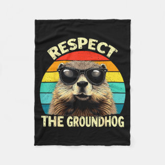 Respect The Groundhog Lover Vintage Animal Ground フリースブランケット