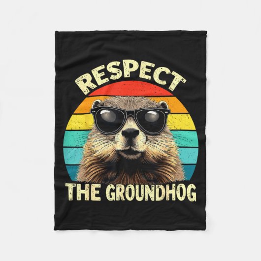 Respect The Groundhog Lover Vintage Animal Ground  フリースブランケット (正面)
