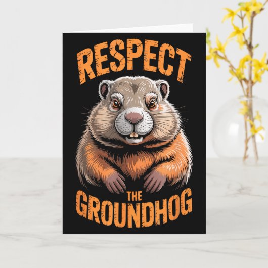 Respect The Groundhog Punxsutawney Phil Funny Holi カード (黄色い花)