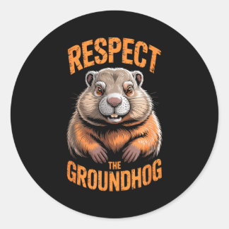 Respect The Groundhog Punxsutawney Phil Funny Holi ラウンドシール