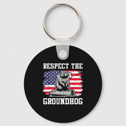 Respect The Groundhog Usa American Flag Groundhog キーホルダー (正面)