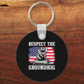 Respect The Groundhog Usa American Flag Groundhog キーホルダー (正面)