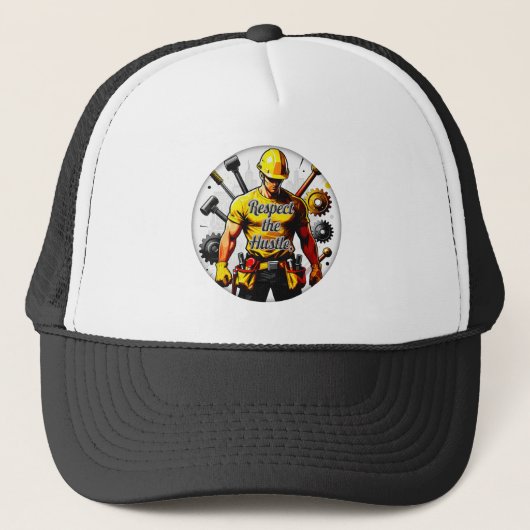 Respect the Hustle Construction Worker Design – La キャップ (正面)