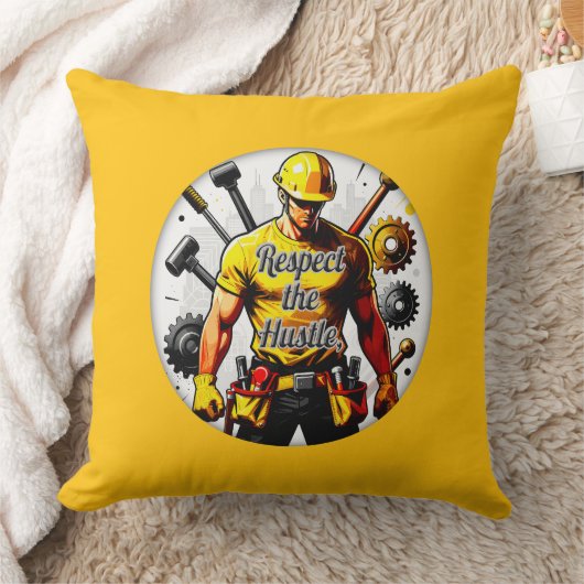 Respect the Hustle Construction Worker Design – La クッション (ブランケット)