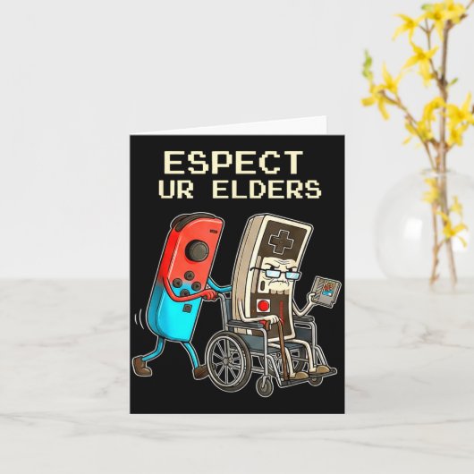 Respect Ur Elders Retro Gaming Controller Funny  カード (黄色い花)