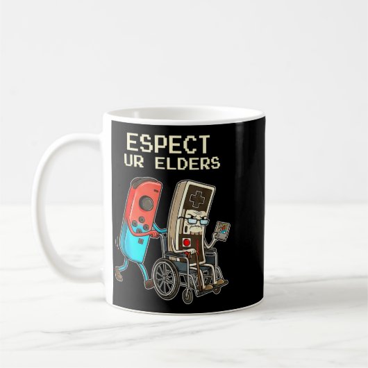 Respect Ur Elders Retro Gaming Controller Funny  コーヒーマグカップ (左)
