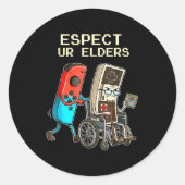 Respect Ur Elders Retro Gaming Controller Funny  ラウンドシール (正面)