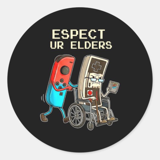 Respect Ur Elders Retro Gaming Controller Funny  ラウンドシール (正面)