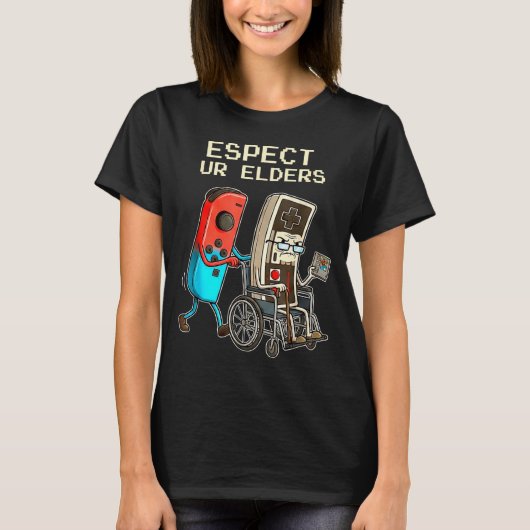 Respect Ur Elders Retro Gaming Controller Funny  Tシャツ (正面)