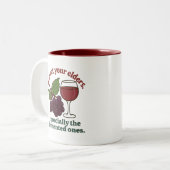 Respect Your Elders Fermented Ones Funny Wine Love ツートーンマグカップ (正面左)