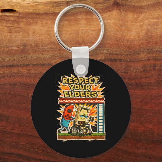 Respect Your Elders Funny Gamer Controller 80s Ret キーホルダー (正面)