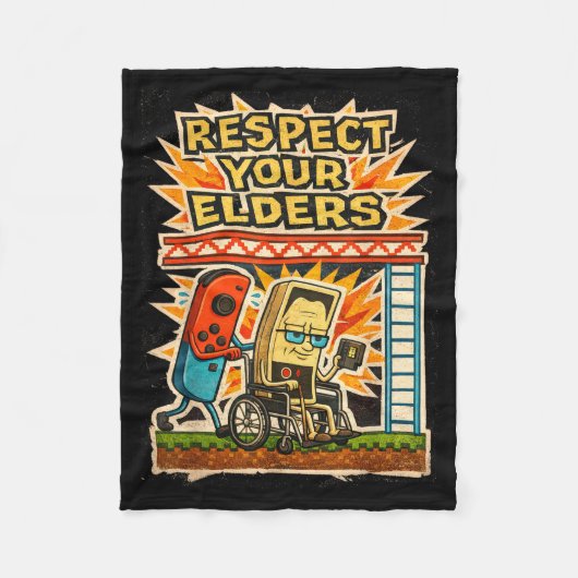 Respect Your Elders Funny Gamer Controller 80s Ret フリースブランケット (正面)