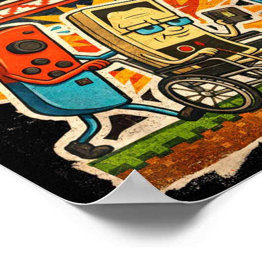 Respect Your Elders Funny Gamer Controller 80s Ret ポスター (角)