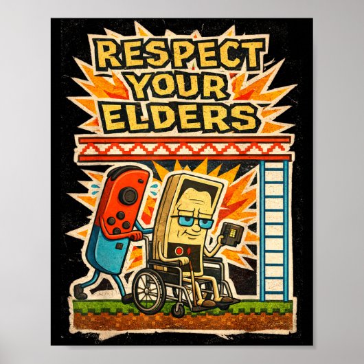 Respect Your Elders Funny Gamer Controller 80s Ret ポスター (正面)