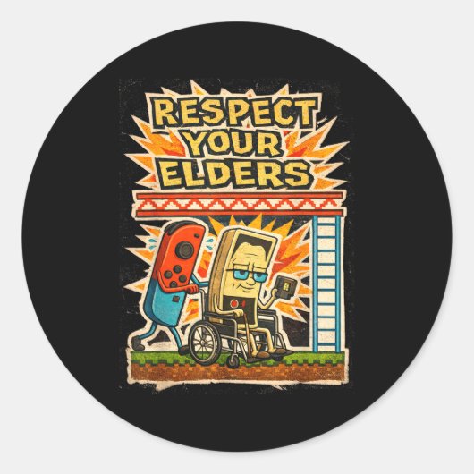 Respect Your Elders Funny Gamer Controller 80s Ret ラウンドシール (正面)